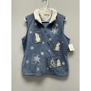 Croft & Barrow Blue Fleece Vest with Snowman and Snowflake Embroidery